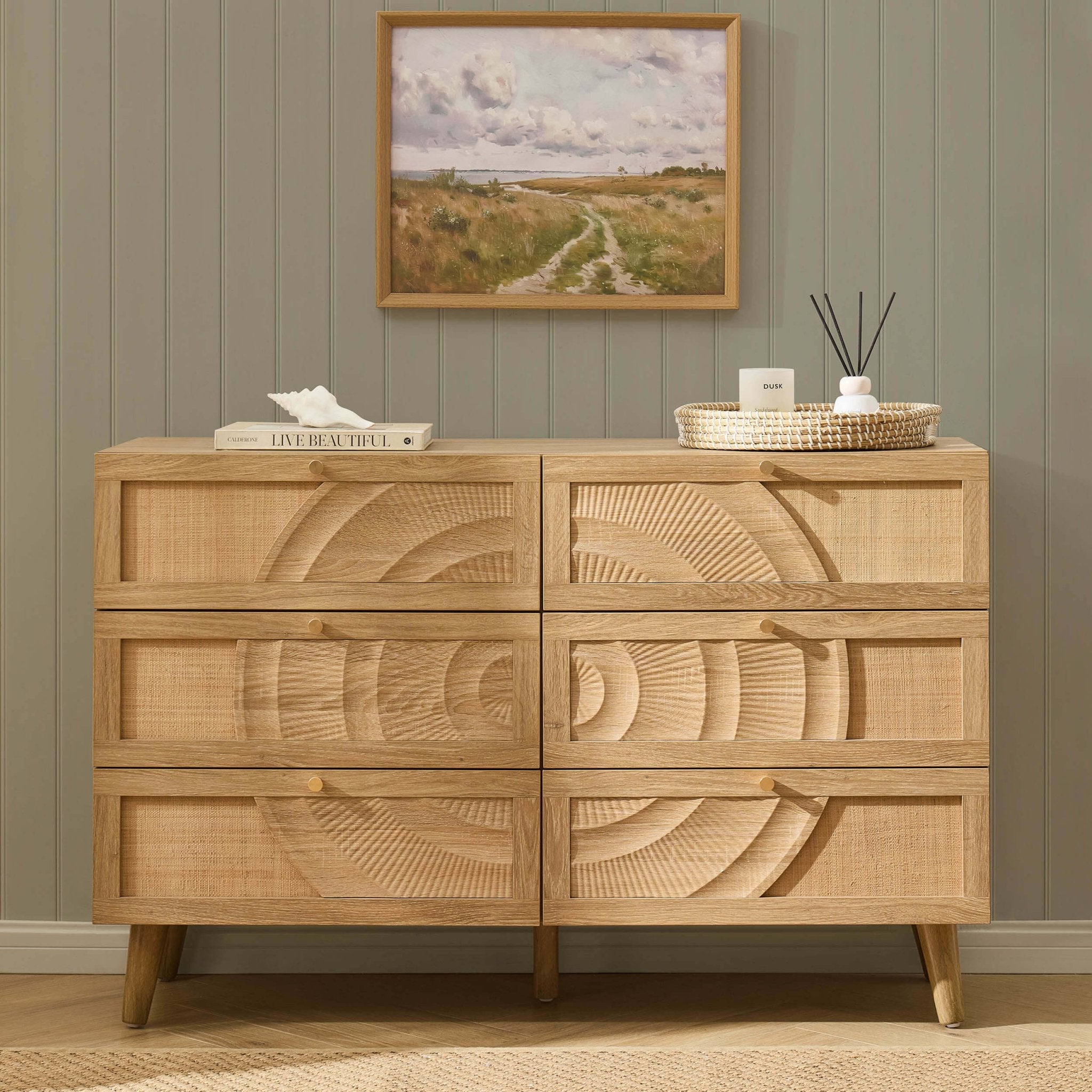 Dusklia - Raven Rattan 6 Drawer Chest - Light Wood