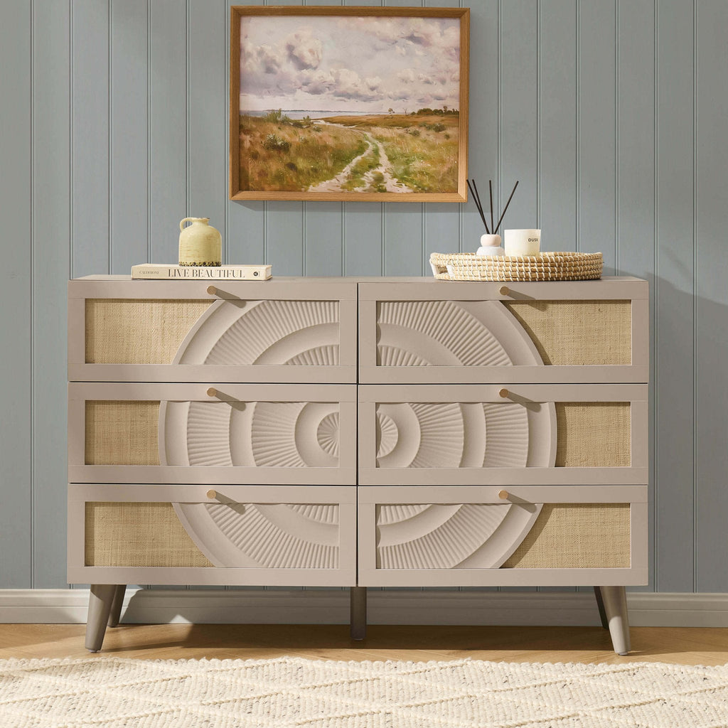 Dusklia - Raven Rattan 6 Drawer Chest - Taupe