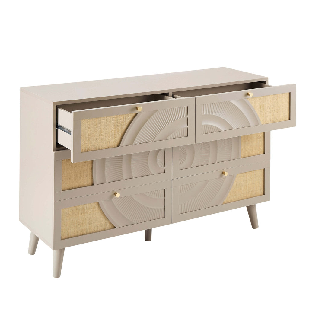Dusklia - Raven Rattan 6 Drawer Chest - Taupe
