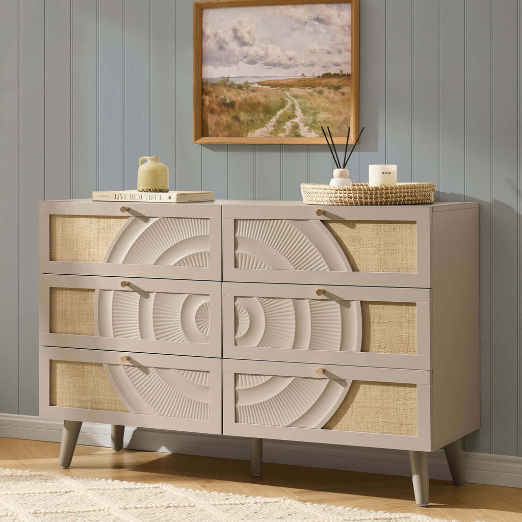 Dusklia - Raven Rattan 6 Drawer Chest - Taupe