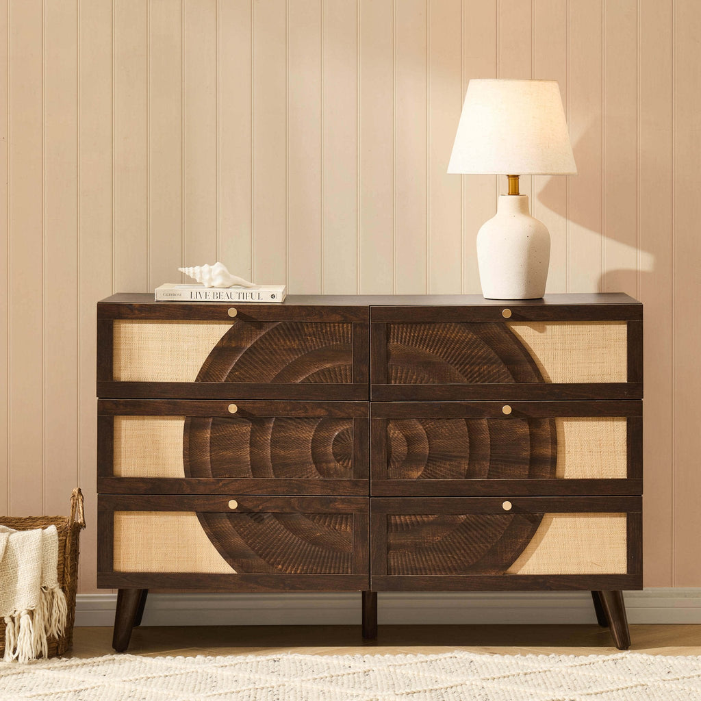 Dusklia - Raven Rattan 6 Drawer Chest - Walnut