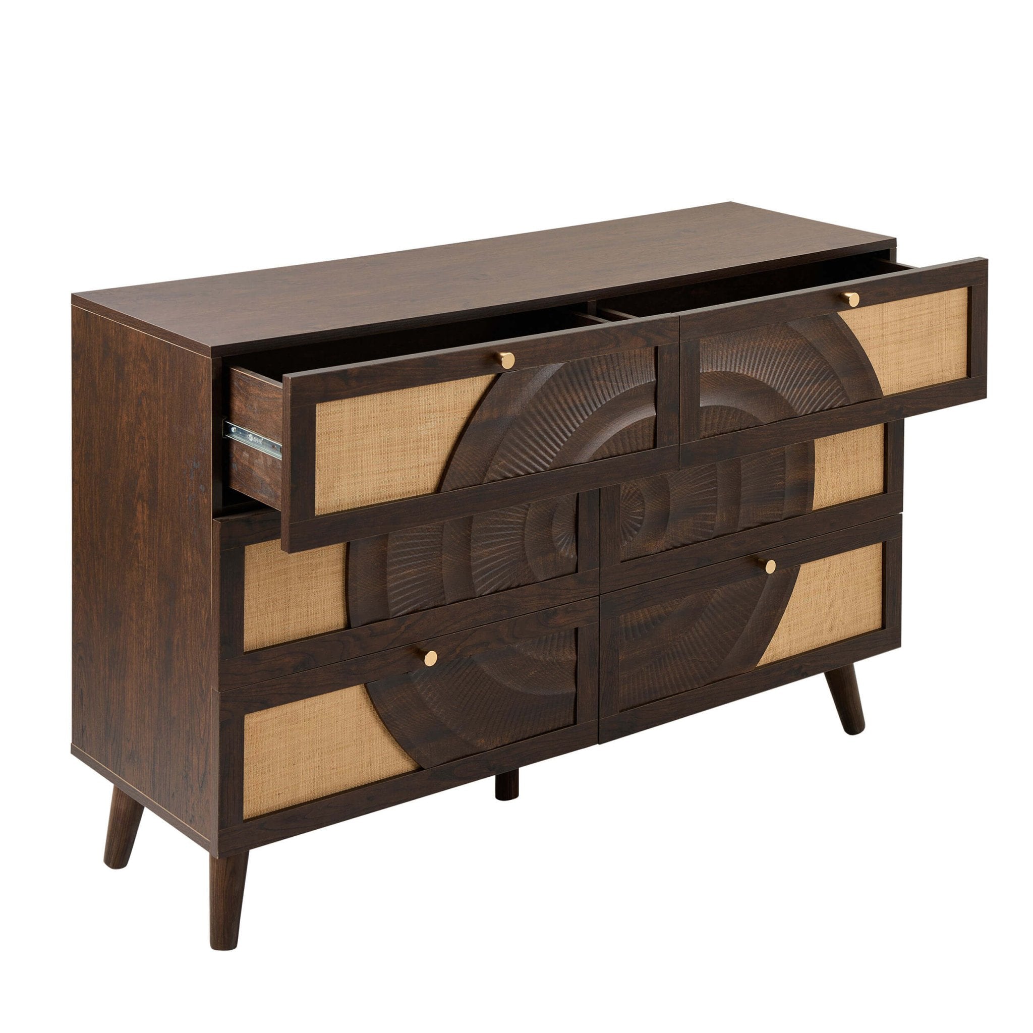 Dusklia - Raven Rattan 6 Drawer Chest - Walnut