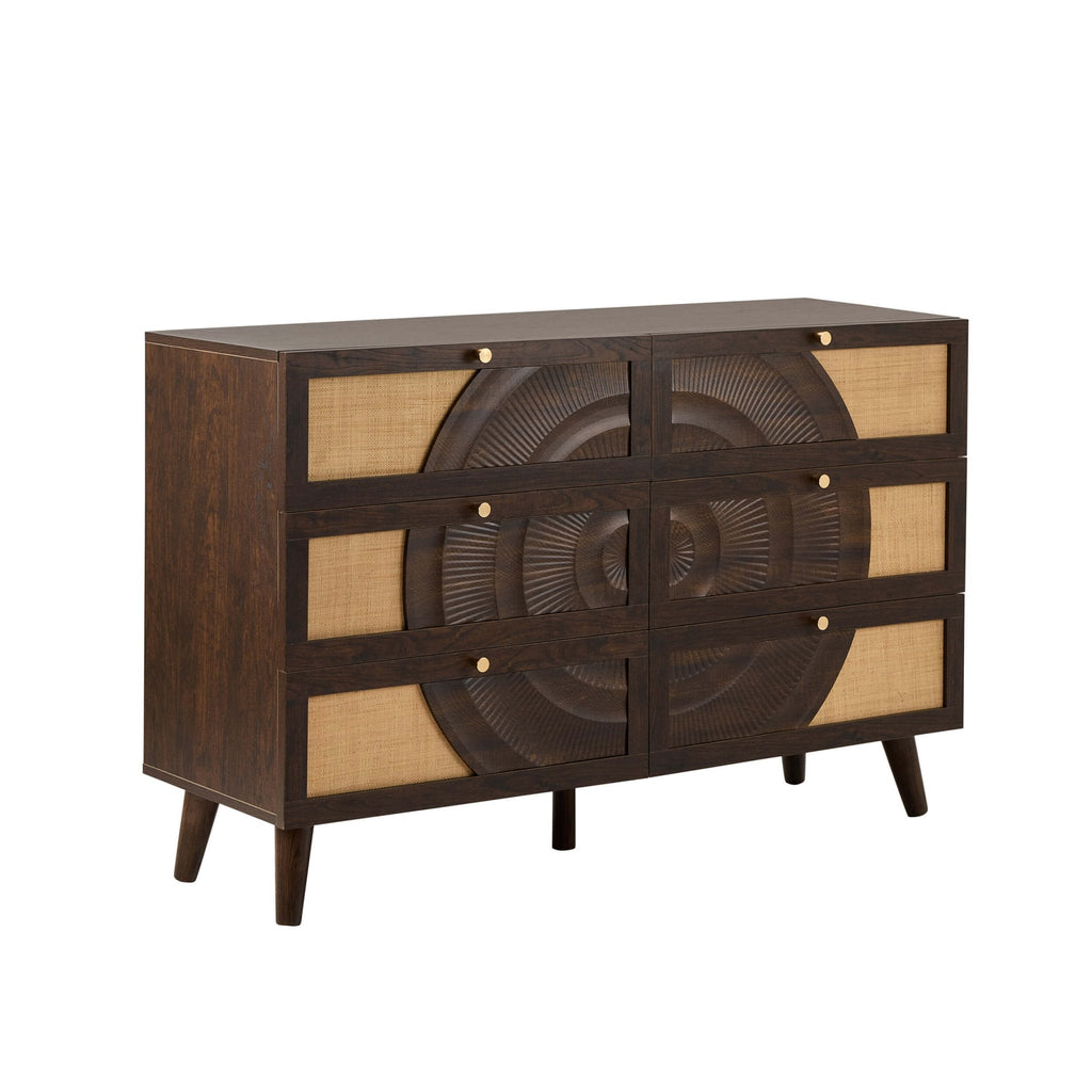 Dusklia - Raven Rattan 6 Drawer Chest - Walnut