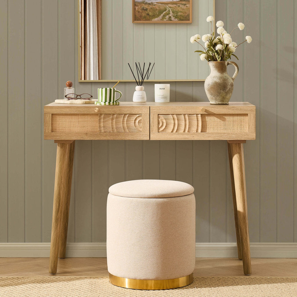 Dusklia - Raven Rattan Dressing Table with Drawers - Light Wood