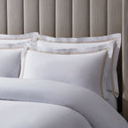 Dusklia - Regent Embroidered 100% Cotton Duvet Cover 400 Thread Count - Natural