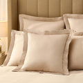 Dusklia - Regent Embroidered 100% Cotton Pair of Oxford Square Pillowcases - Champagne