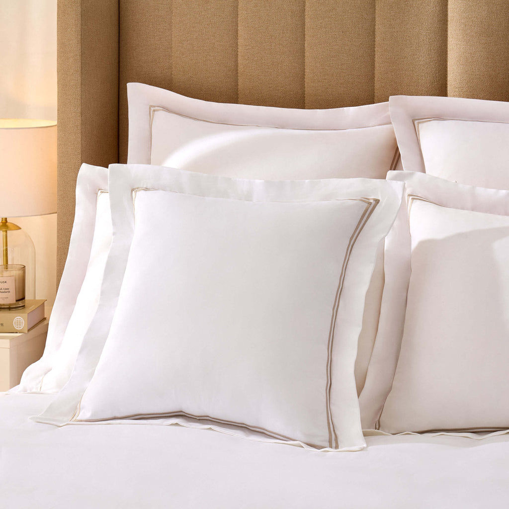 Dusklia - Regent Embroidered 100% Cotton Pair of Oxford Square Pillowcases - Grey