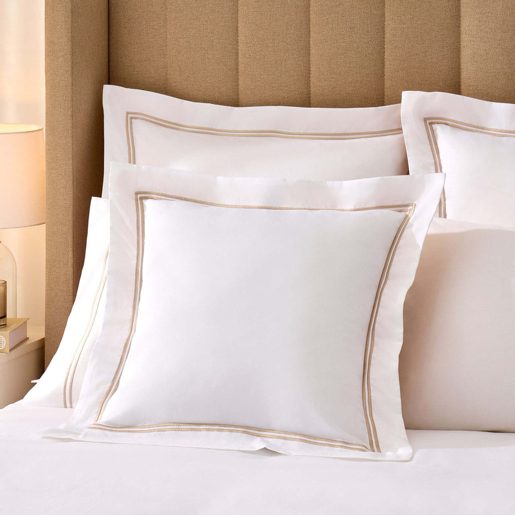 Dusklia - Regent Embroidered 100% Cotton Pair of Oxford Square Pillowcases - Natural