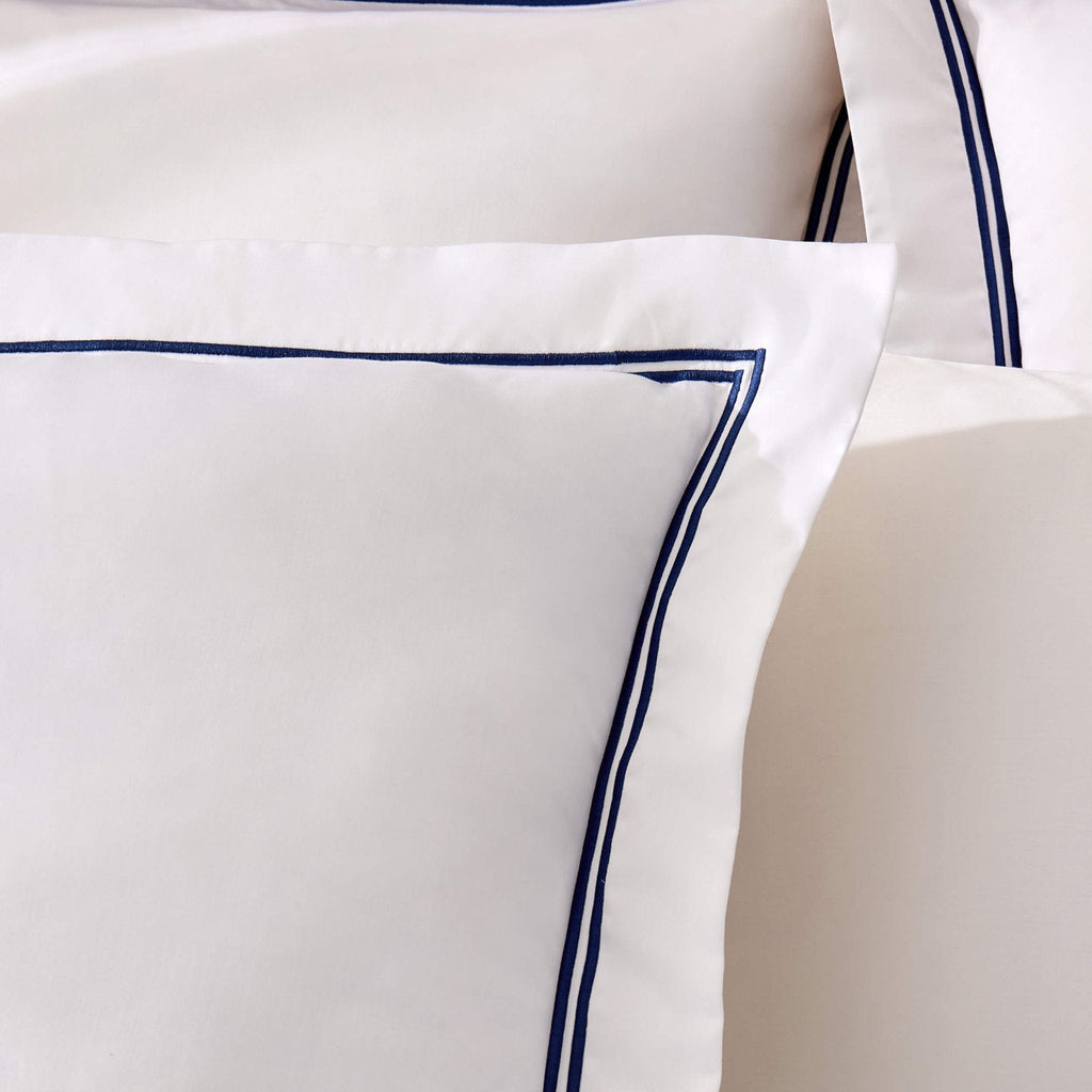 Dusklia - Regent Embroidered 100% Cotton Pair of Oxford Square Pillowcases - Navy