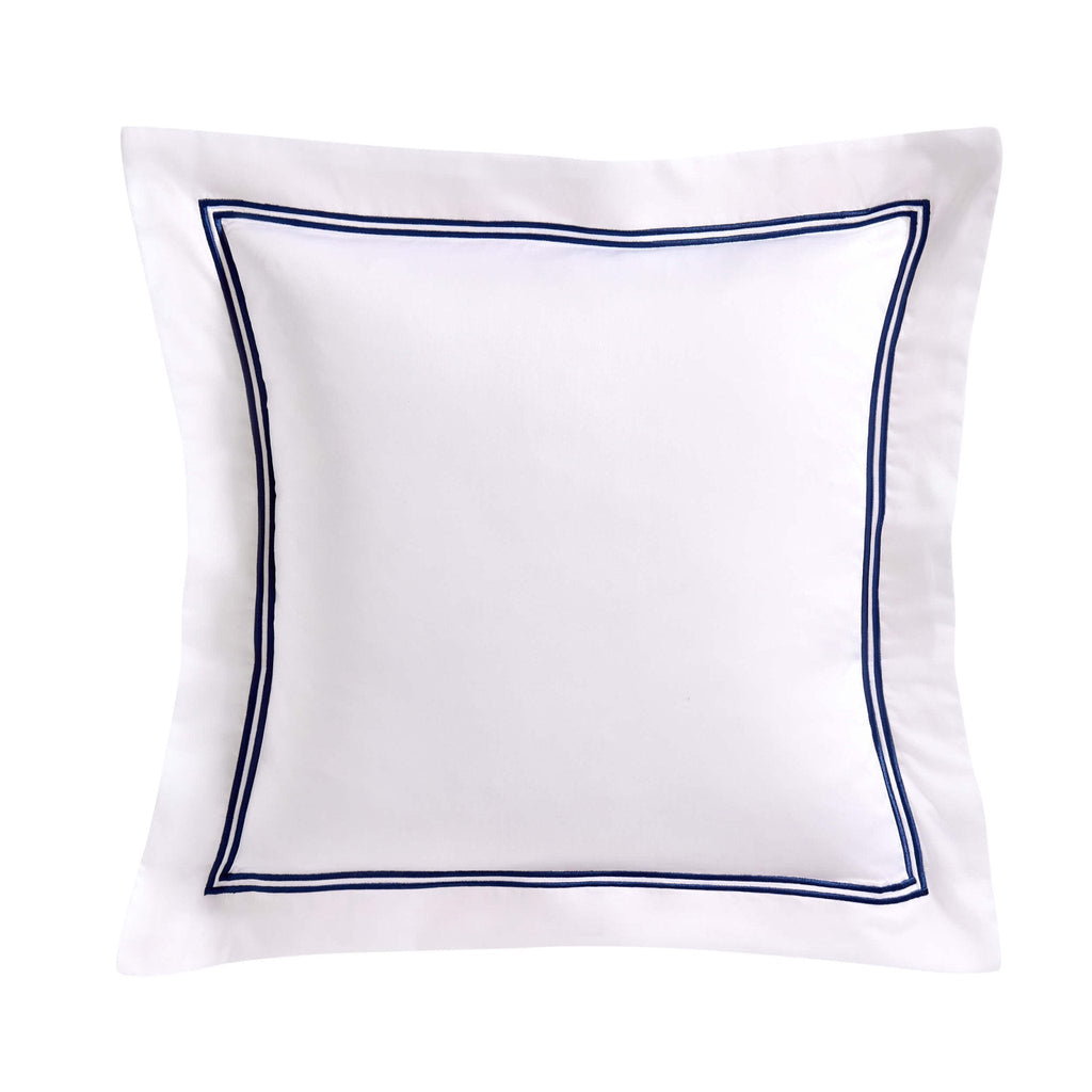 Dusklia - Regent Embroidered 100% Cotton Pair of Oxford Square Pillowcases - Navy