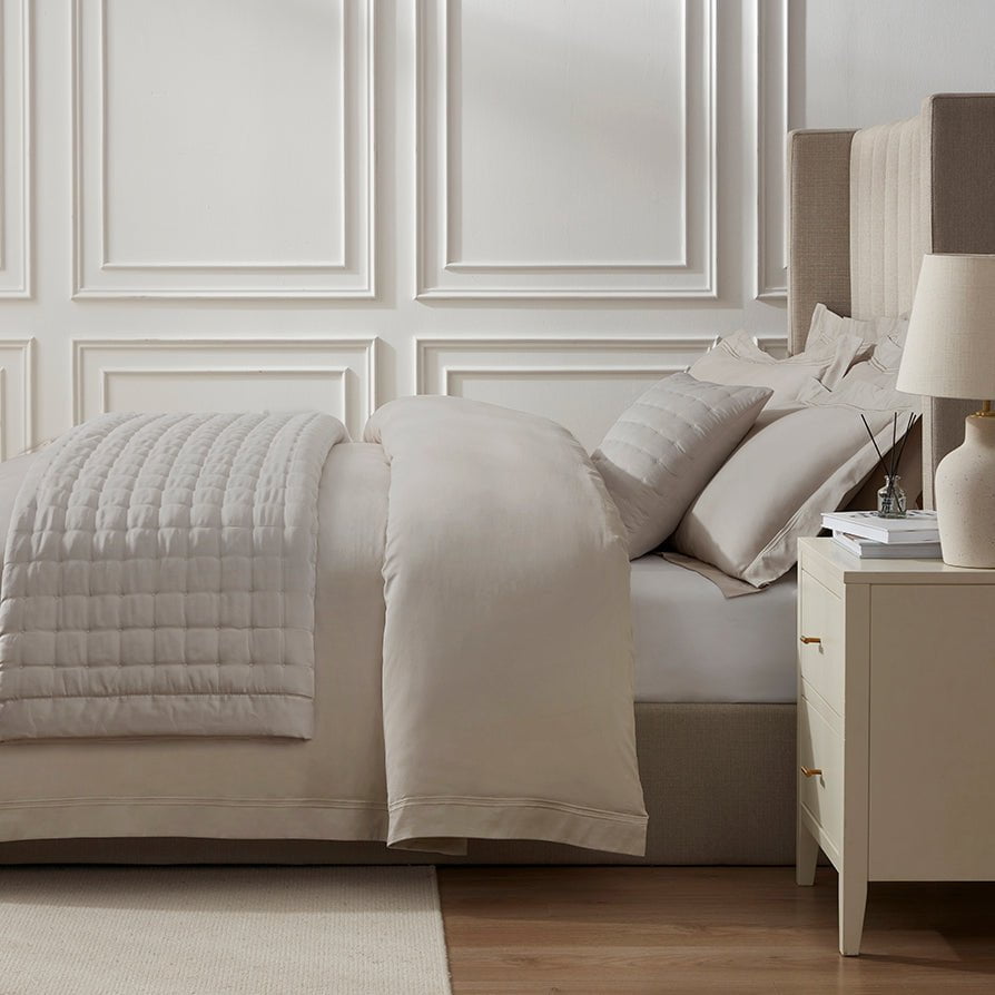 Dusklia - Regent Embroidered 100% Cotton Duvet Cover 400 Thread Count - Champagne