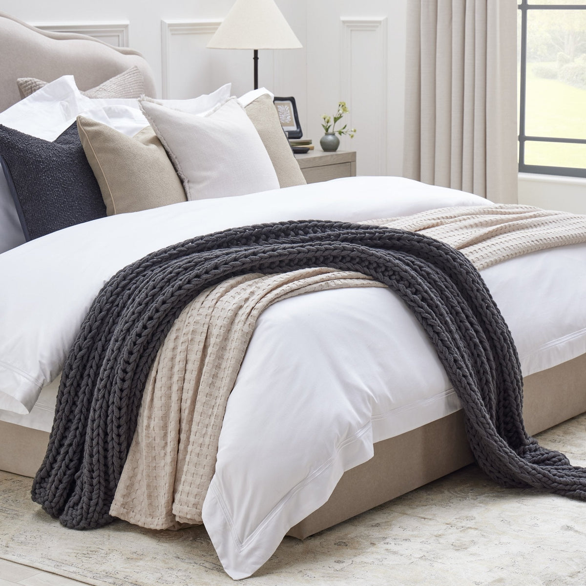 Dusklia - Regent Embroidered 100% Cotton Duvet Cover 400 Thread Count - White