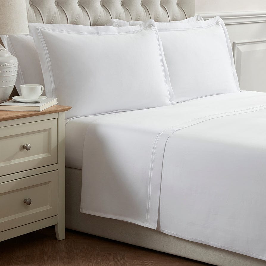 Dusklia - Regent Embroidered 100% Cotton Flat Sheet 400 Thread Count - White
