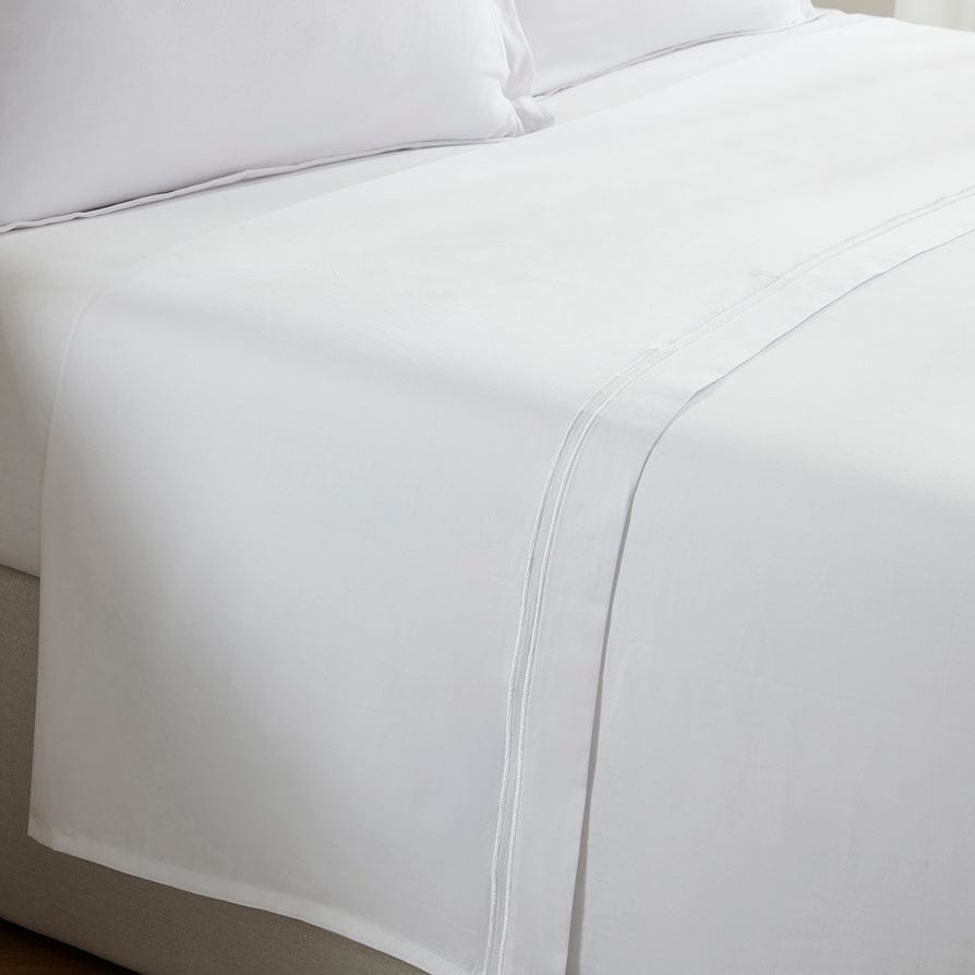 Dusklia - Regent Embroidered 100% Cotton Flat Sheet 400 Thread Count - White