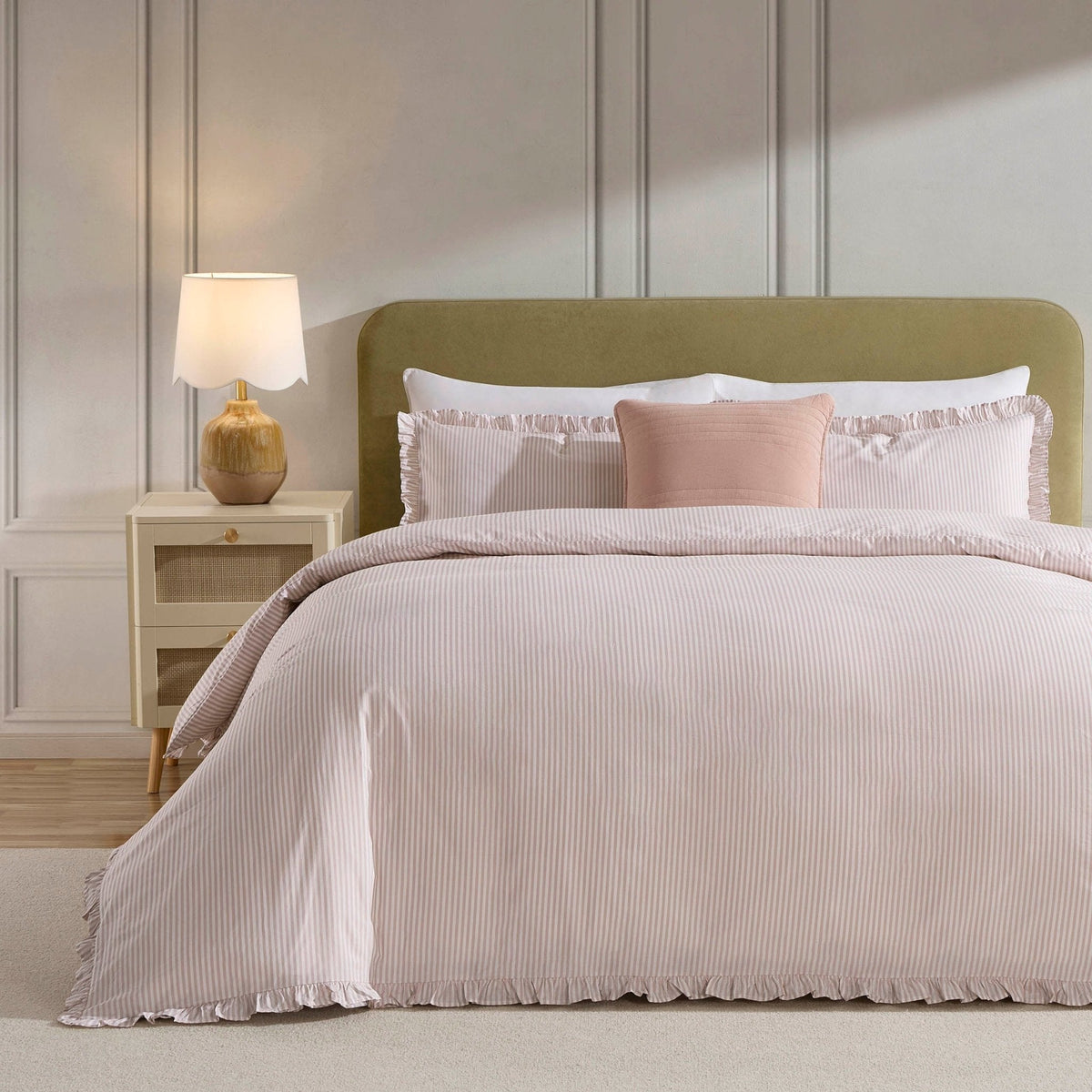 Dusklia - Remy 200 Thread Count Stripe Duvet Cover & Pillowcase Set - Blush