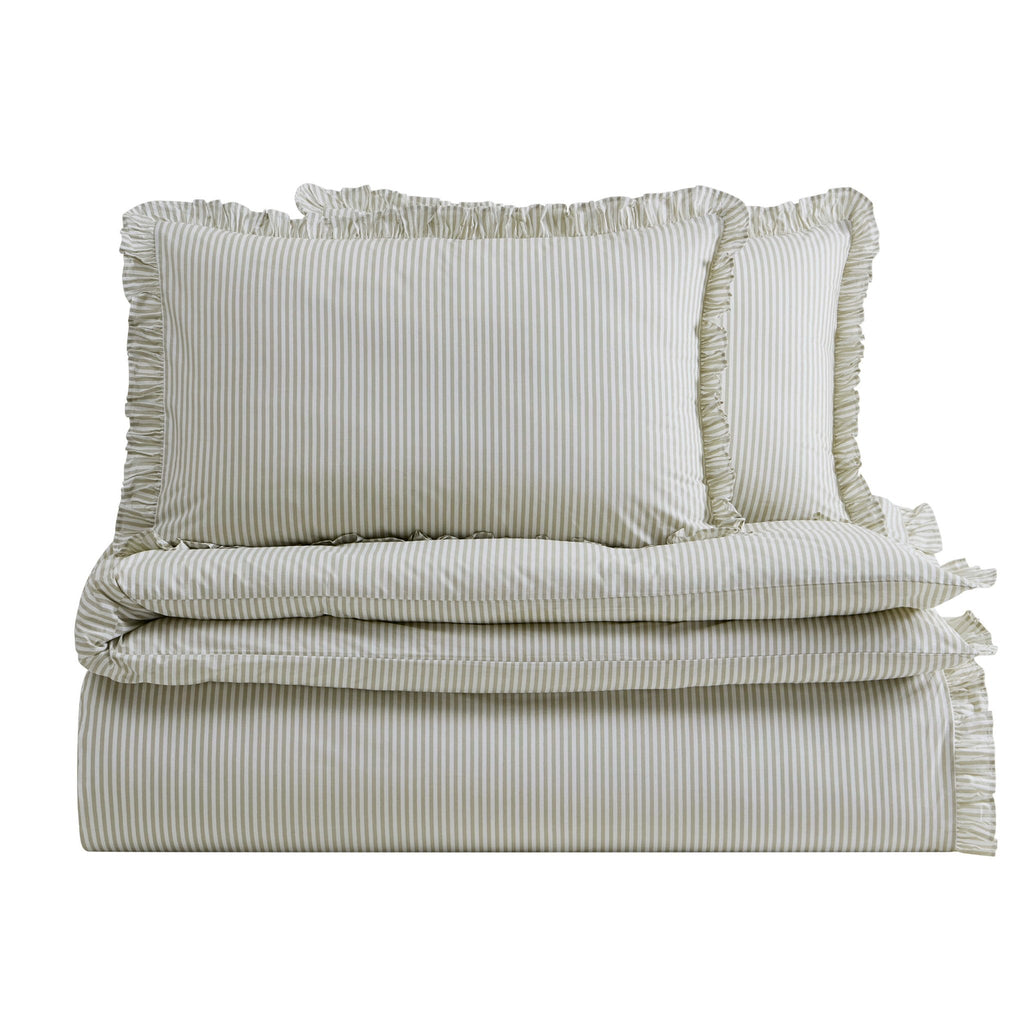 Dusklia - Remy 200 Thread Count Stripe Duvet Cover & Pillowcase Set - Olive