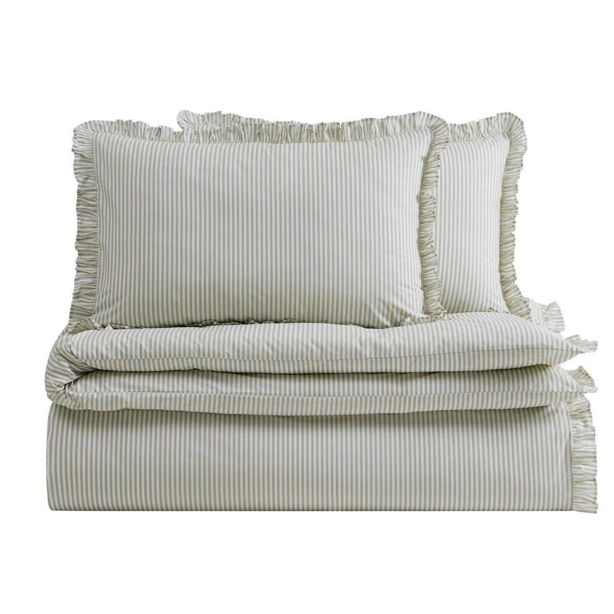 Dusklia - Remy 200 Thread Count Stripe Duvet Cover & Pillowcase Set - Olive