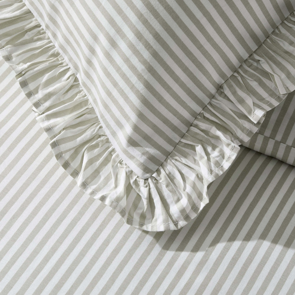 Dusklia - Remy 200 Thread Count Stripe Duvet Cover & Pillowcase Set - Olive