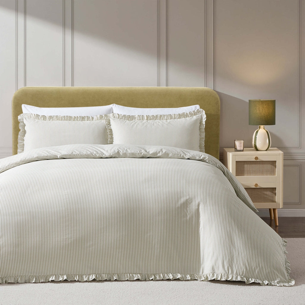 Dusklia - Remy 200 Thread Count Stripe Duvet Cover & Pillowcase Set - Olive