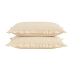 Dusklia - Remy 200 Thread Count Shirting Stripe Print Ruffle Edge Duvet Cover Set - Buttermilk
