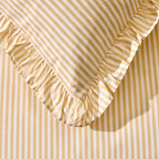 Dusklia - Remy 200 Thread Count Shirting Stripe Print Ruffle Edge Duvet Cover Set - Buttermilk