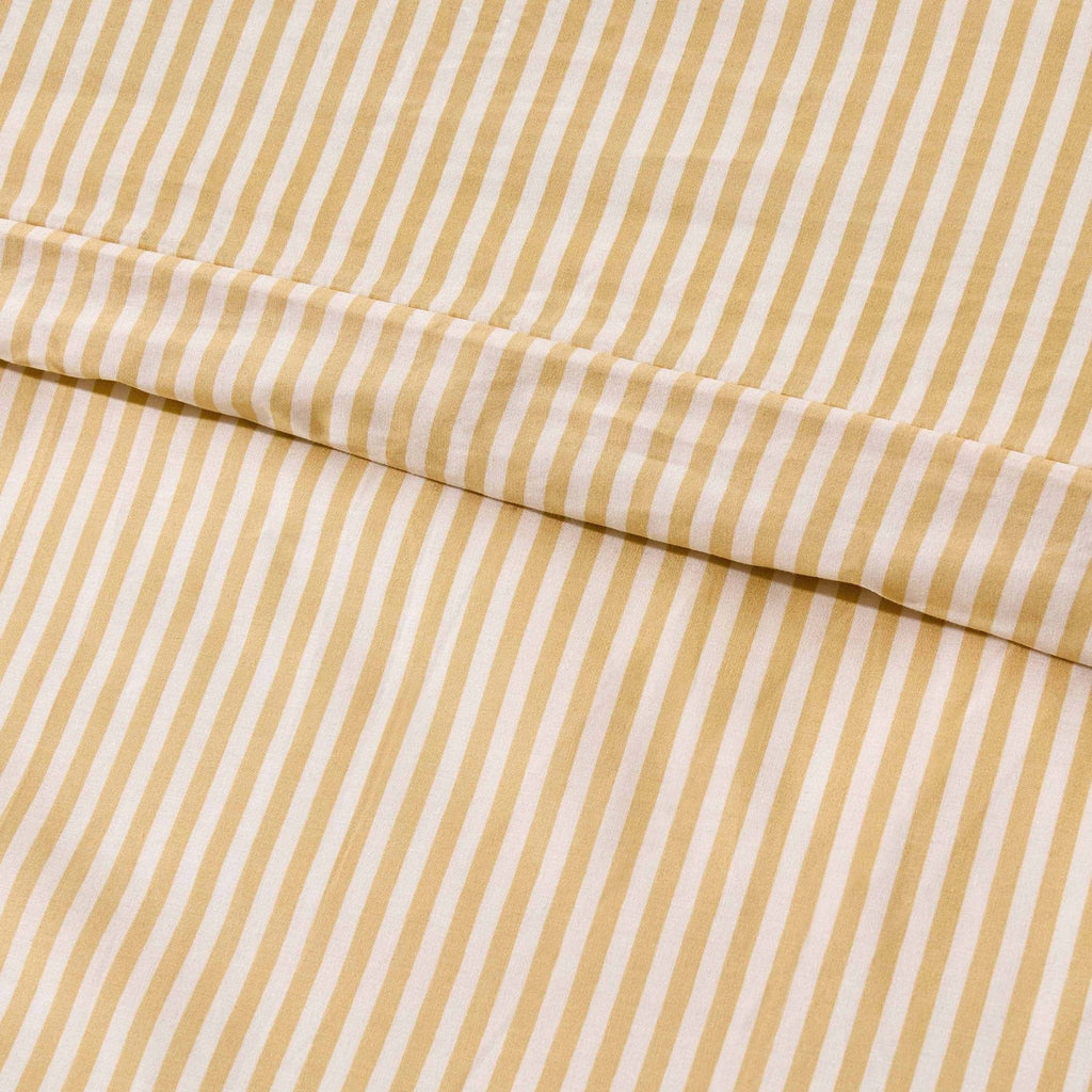 Dusklia - Remy 200 Thread Count Shirting Stripe Print Ruffle Edge Duvet Cover Set - Buttermilk