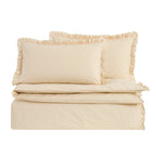 Dusklia - Remy 200 Thread Count Shirting Stripe Print Ruffle Edge Duvet Cover Set - Buttermilk