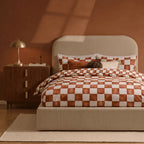 Dusklia - Retro Checkerboard 100% Cotton Reversible Duvet Cover & Pillowcase Set - Burnt Orange