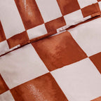 Dusklia - Retro Checkerboard 100% Cotton Reversible Duvet Cover & Pillowcase Set - Burnt Orange