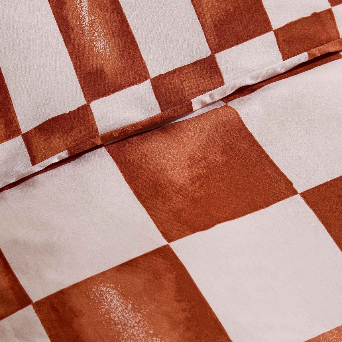 Dusklia - Retro Checkerboard 100% Cotton Reversible Duvet Cover & Pillowcase Set - Burnt Orange