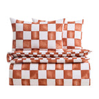 Dusklia - Retro Checkerboard 100% Cotton Reversible Duvet Cover & Pillowcase Set - Burnt Orange