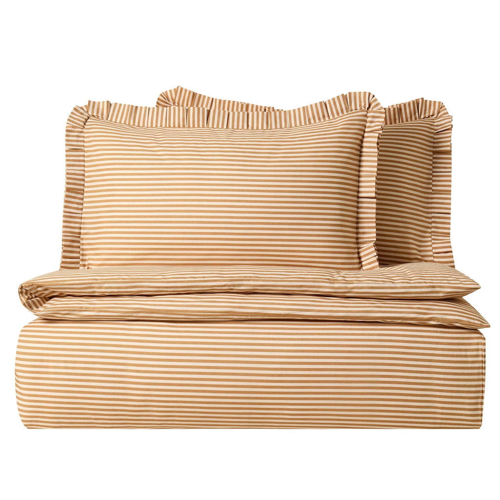 Dusklia - Retro Stripe 100% Cotton Duvet Covet & Pillowcase Set - Mustard