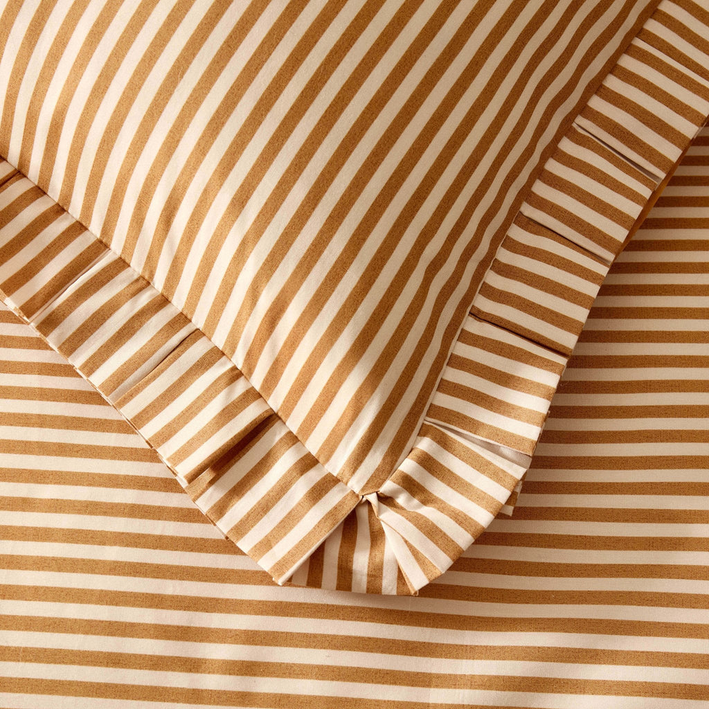 Dusklia - Retro Stripe 100% Cotton Duvet Covet & Pillowcase Set - Mustard