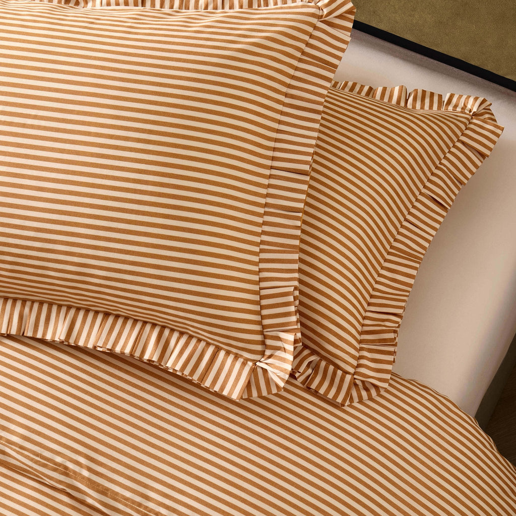 Dusklia - Retro Stripe 100% Cotton Duvet Covet & Pillowcase Set - Mustard