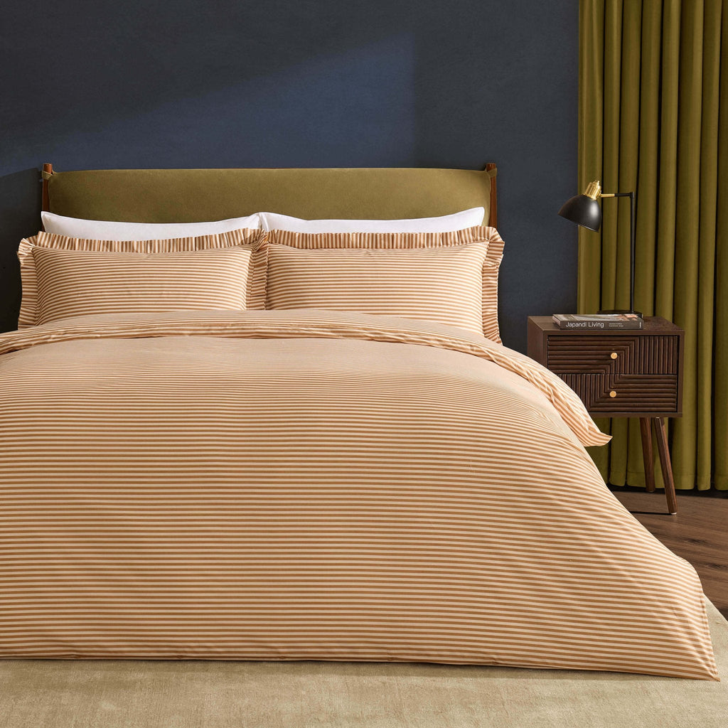 Dusklia - Retro Stripe 100% Cotton Duvet Covet & Pillowcase Set - Mustard