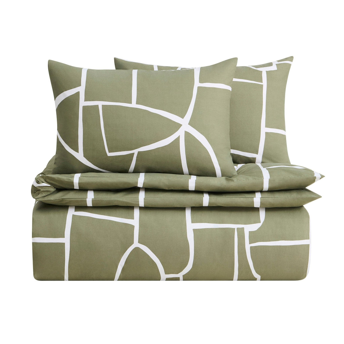 Dusklia - Reuben 100% Cotton Tile Print Duvet Cover & Pillowcase Set - Olive