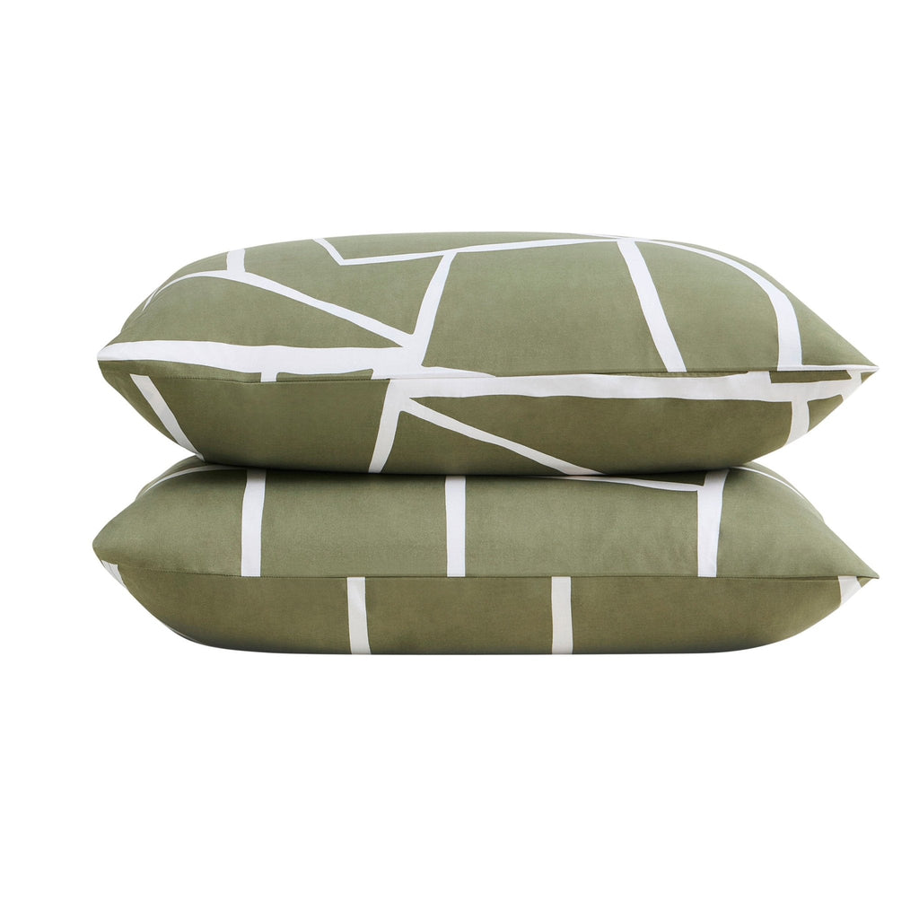 Dusklia - Reuben 100% Cotton Tile Print Duvet Cover & Pillowcase Set - Olive