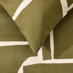 Dusklia - Reuben 100% Cotton Tile Print Duvet Cover & Pillowcase Set - Olive