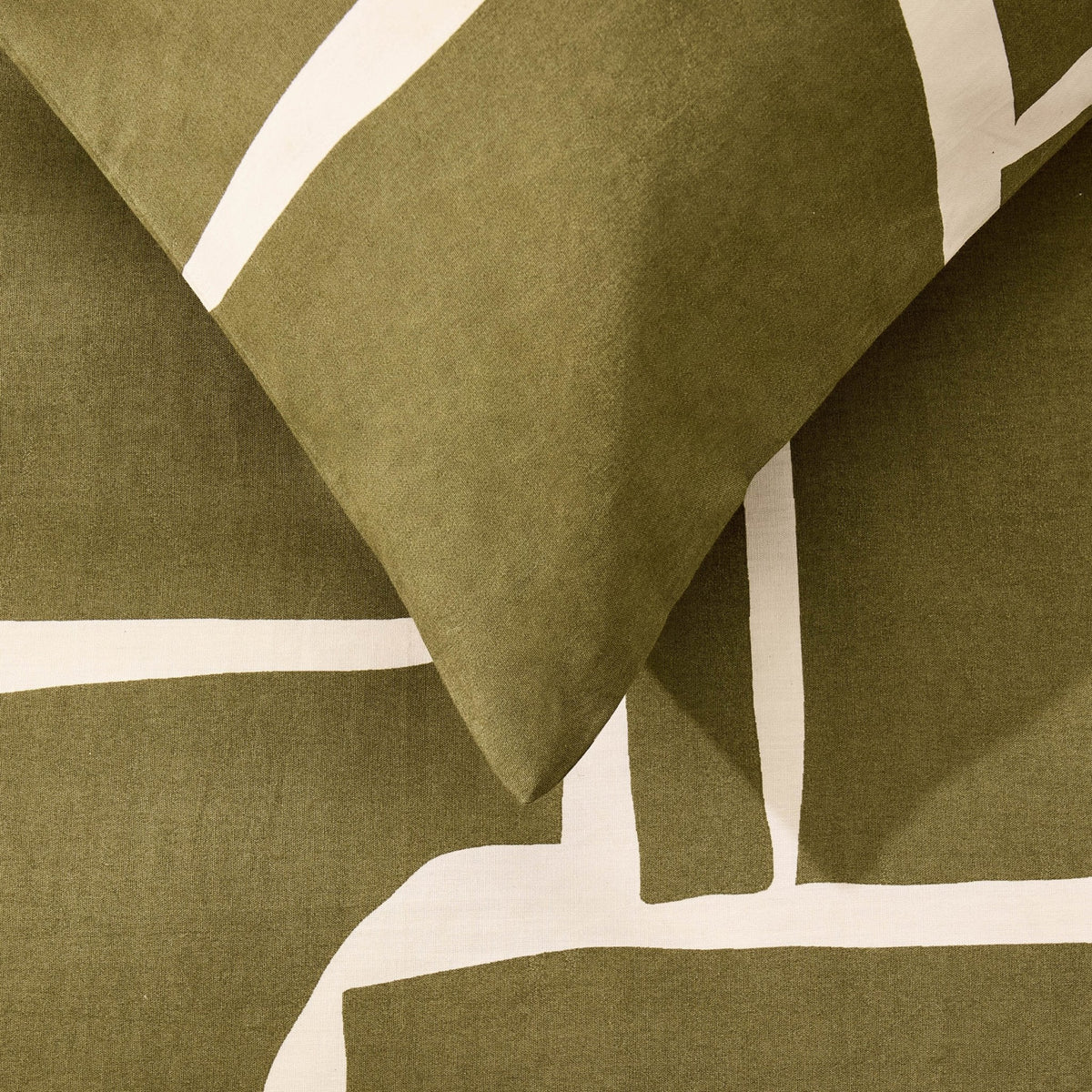 Dusklia - Reuben 100% Cotton Tile Print Duvet Cover & Pillowcase Set - Olive