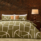 Dusklia - Reuben 100% Cotton Tile Print Duvet Cover & Pillowcase Set - Olive