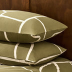 Dusklia - Reuben 100% Cotton Tile Print Duvet Cover & Pillowcase Set - Olive