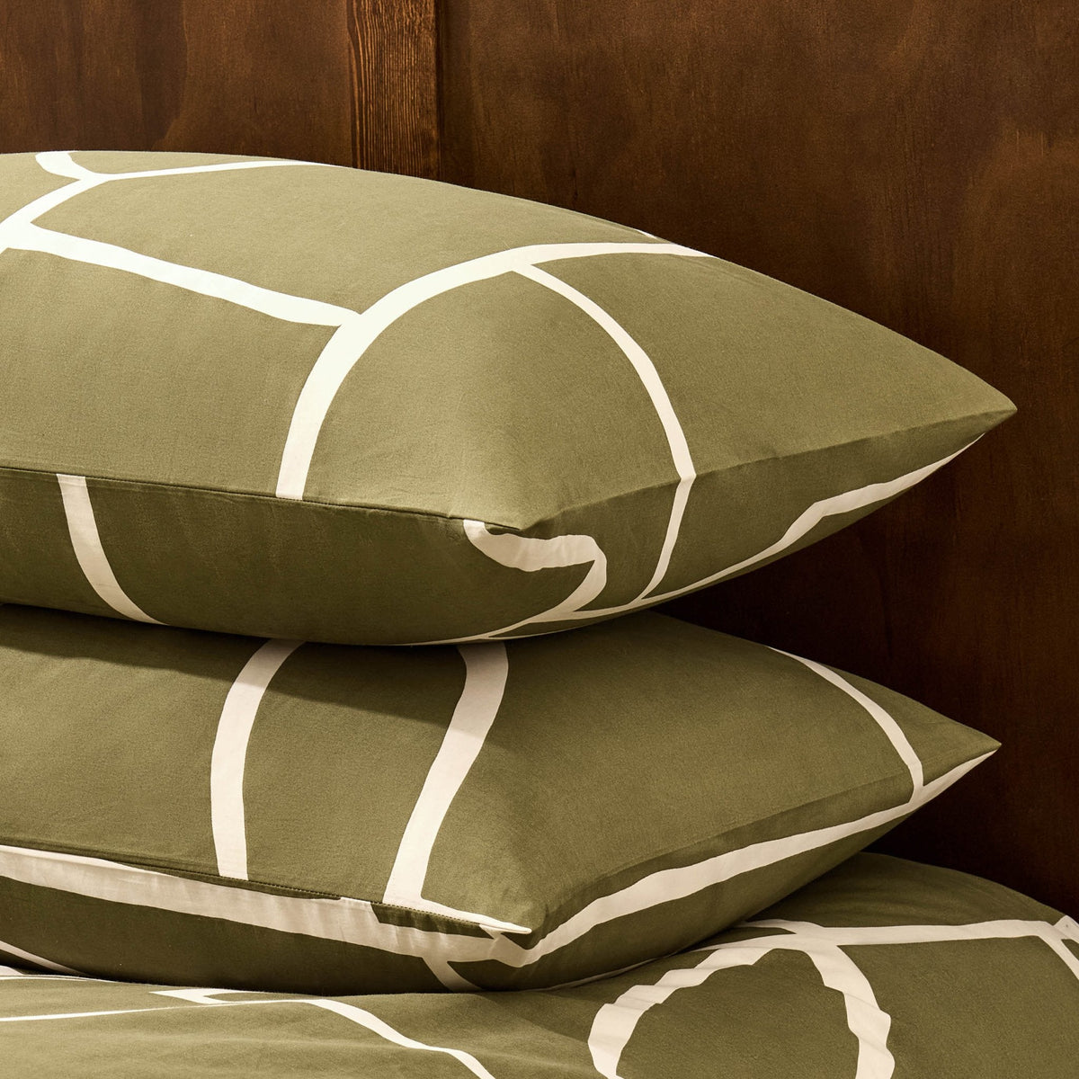Dusklia - Reuben 100% Cotton Tile Print Duvet Cover & Pillowcase Set - Olive