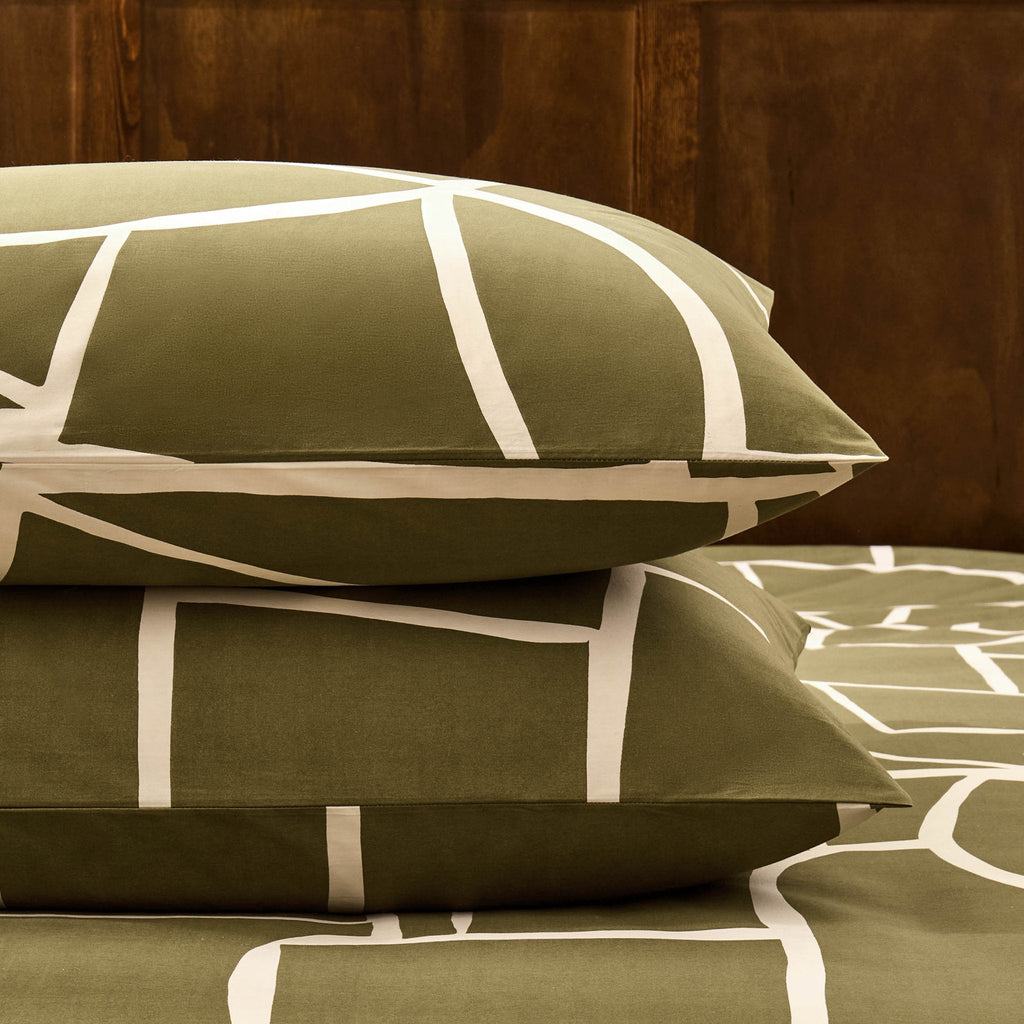 Dusklia - Reuben 100% Cotton Tile Print Duvet Cover & Pillowcase Set - Olive
