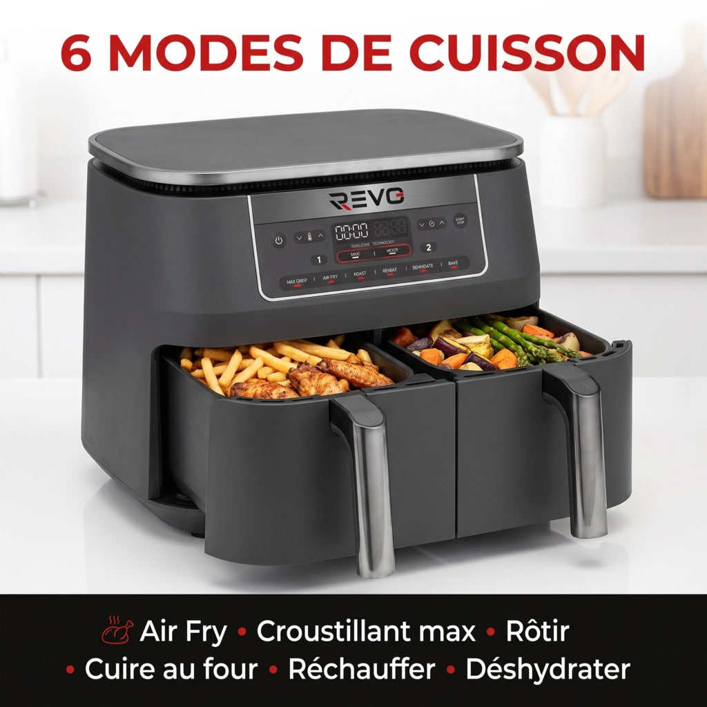Air Fryer REVO Synora 7.6 – Double Zone 7,6 L – 6 Modes – Cuisson Synchronisée
