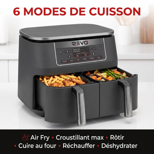 Air Fryer REVO Synora 7.6 – Double Zone 7,6 L – 6 Modes – Cuisson Synchronisée