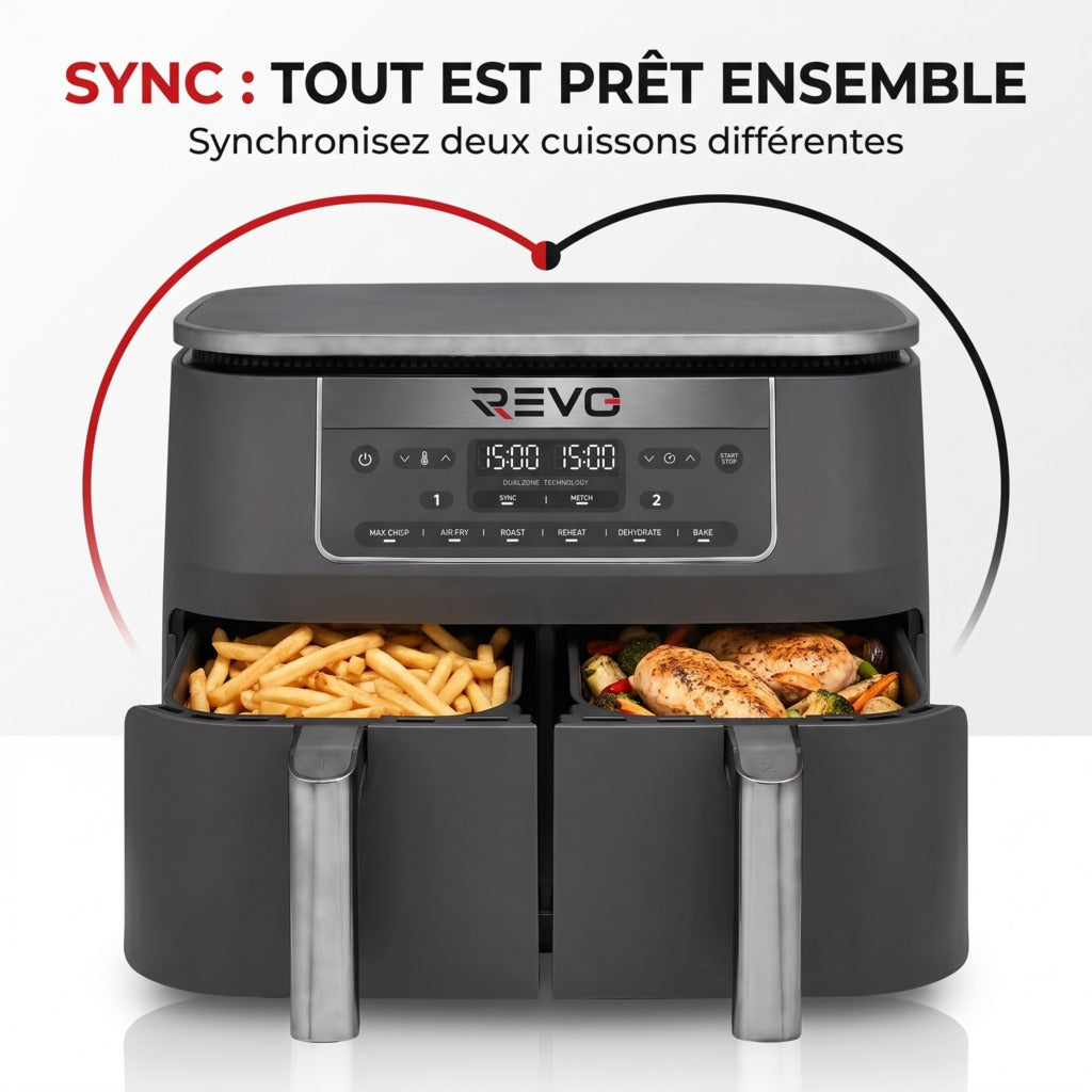 Air Fryer REVO Synora 7.6 – Double Zone 7,6 L – 6 Modes – Cuisson Synchronisée