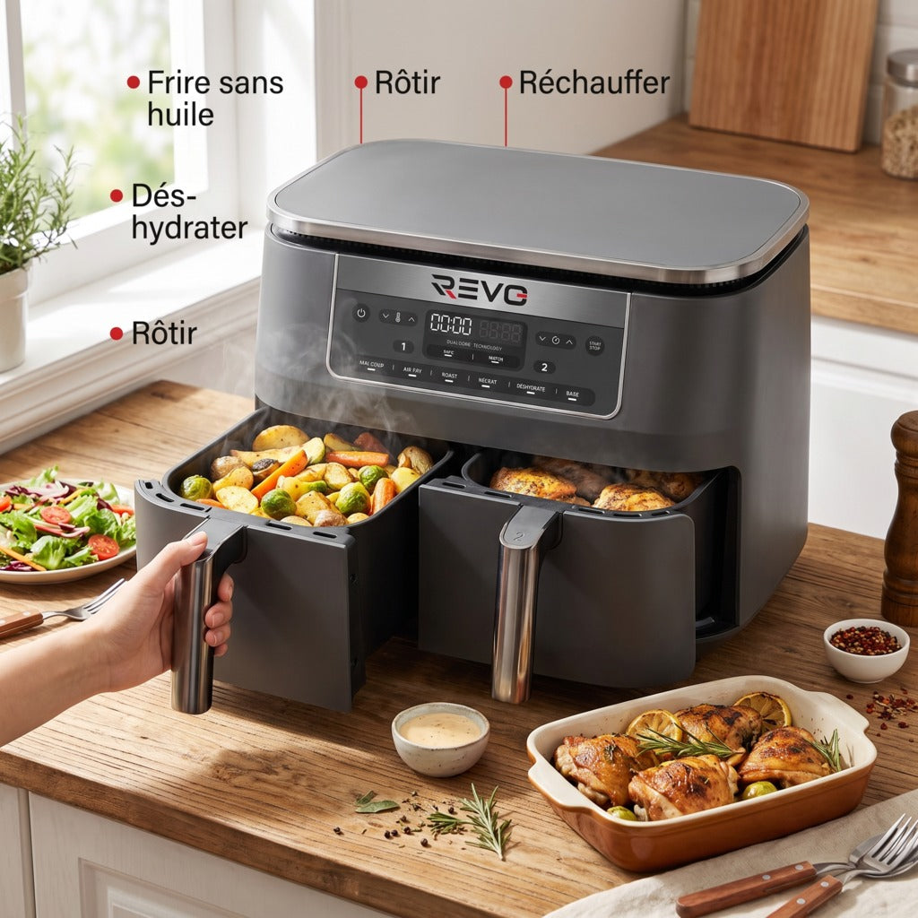 Air Fryer REVO Synora 7.6 – Double Zone 7,6 L – 6 Modes – Cuisson Synchronisée