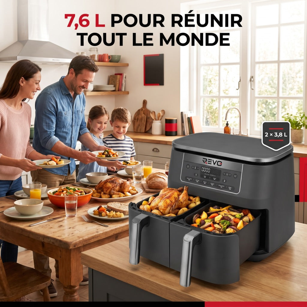 Air Fryer REVO Synora 7.6 – Double Zone 7,6 L – 6 Modes – Cuisson Synchronisée