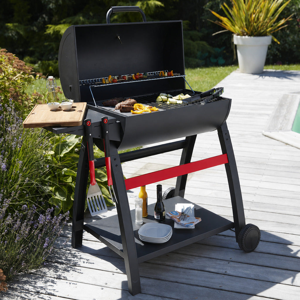 Barbecue au charbon de bois avec Grill & Plancha en fonte émaillée REVO Torino 70