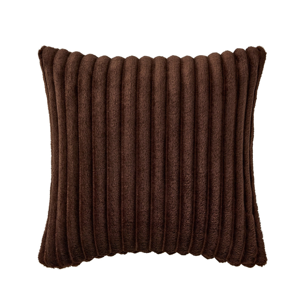 Housse de coussin en fausse fourrure et flanelle côtelée - Chocolat